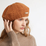 Womens Cashmere Beanie Hat Cashmere French Beret Chunky Knit Cap for Fall Winter