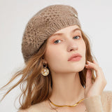 Womens Cashmere Beanie Hat Cashmere French Beret Chunky Knit Cap for Fall Winter