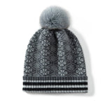 Womens Cashmere Beanie with Fur Pom Striped Edge Cashmere Hats