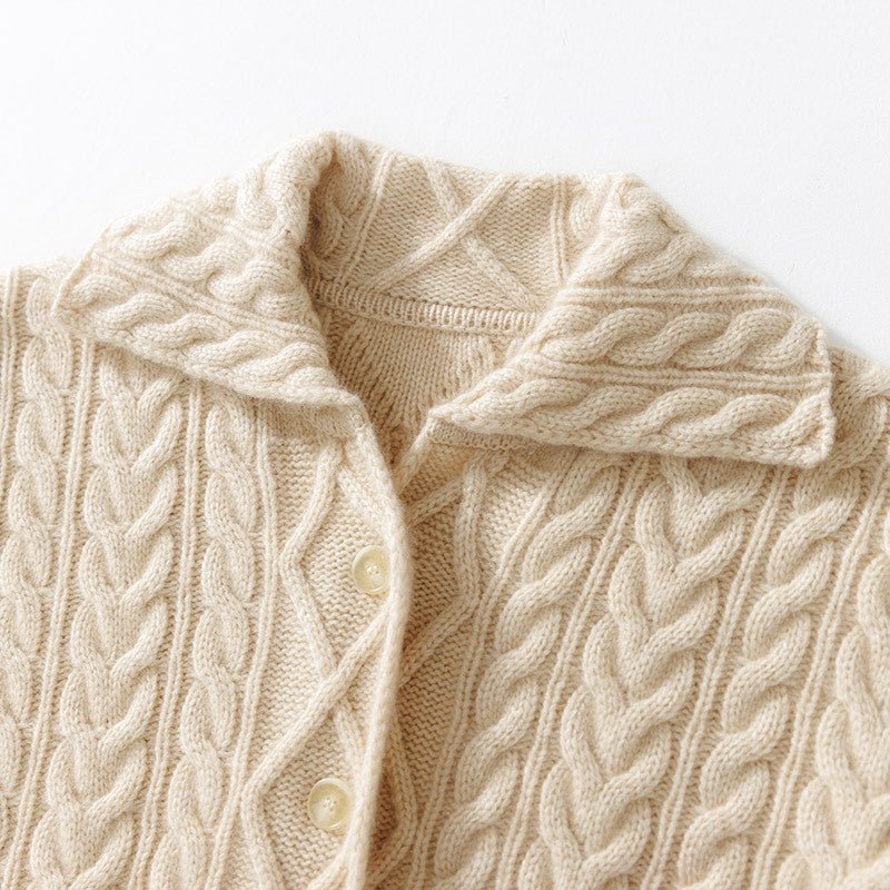 Womens Classic Cable - Knit Cashmere Cardigan Lapel Cashmere Coat