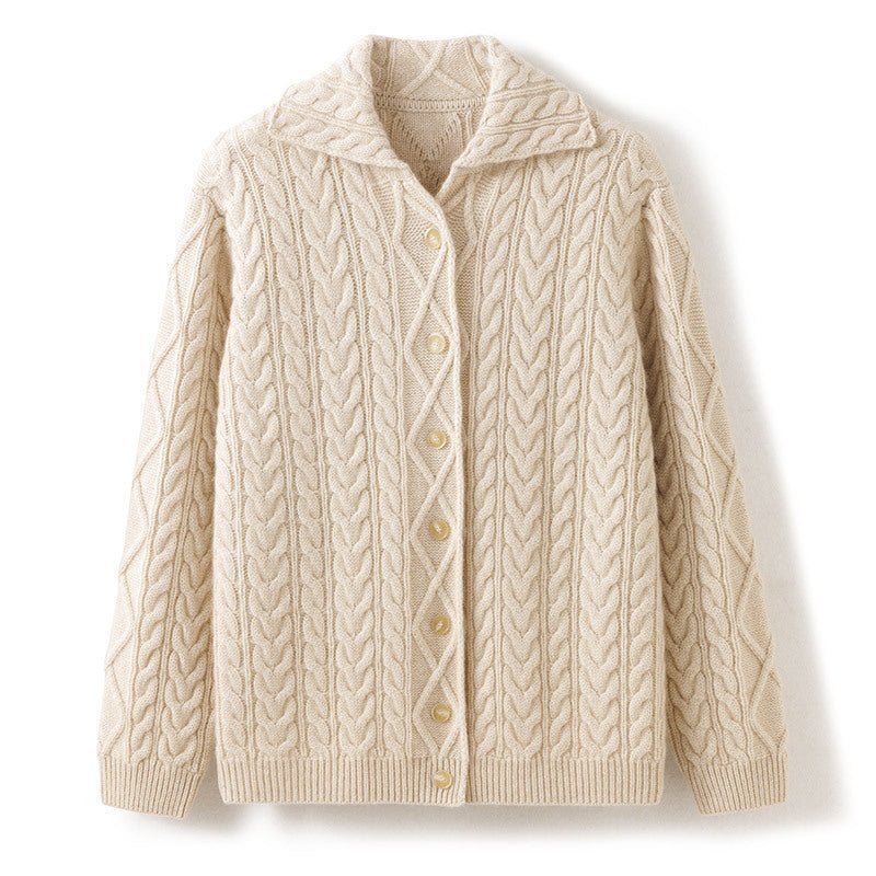 Womens Classic Cable - Knit Cashmere Cardigan Lapel Cashmere Coat