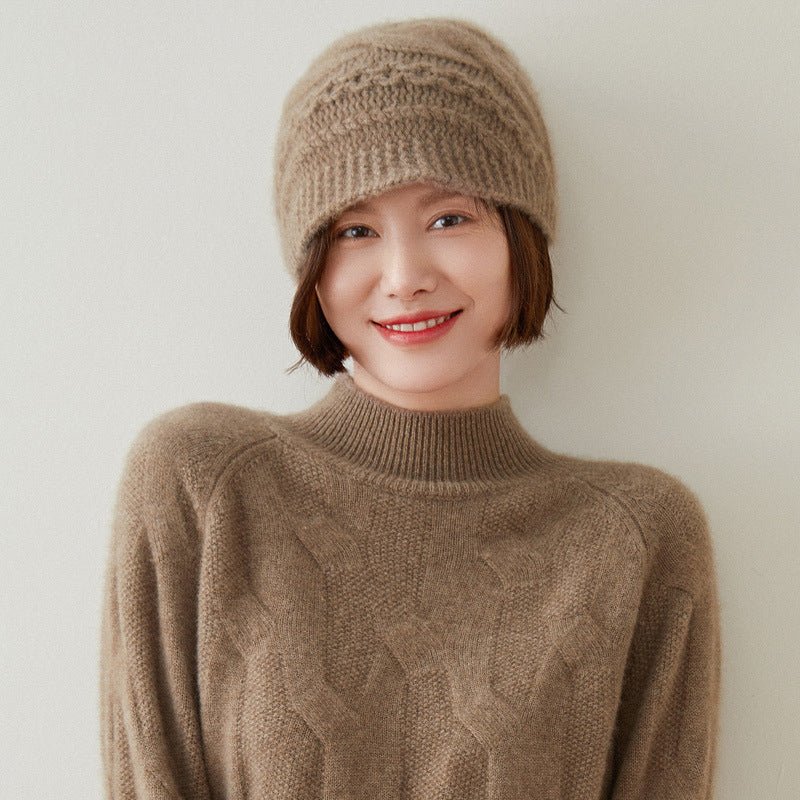 Women's Cashmere Hats Cable - Knitted Cashmere Beanie Hat