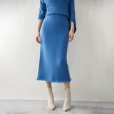 Womens Cashmere Knit Midi Skirt High Waist Frayed Hem Cashmere Dresses