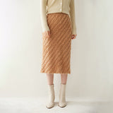 Women's Cashmere Midi Skirt with Tassels Knitted Cashmere Fitted Skirt Dresses - slipintosoft