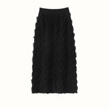 Womens Cashmere Textured Midi Skirt High Waist Fringe Cashmere Dress