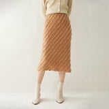 Womens Cashmere Textured Midi Skirt High Waist Fringe Cashmere Dress