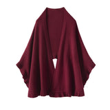 Womens Cashmere Ruffle - edge Cape Shawl And Wraps Flounce Edge Cloak