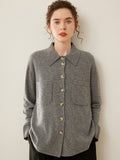 Womens Cashmere Shirt Cashmere Cardigan Button-Up Collared Sweater Gray XS