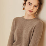 Womens Cashmere Crew Neck Sweater Long Sleeves Pullover Cashmere Tops