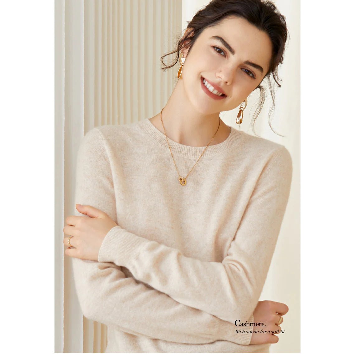 Womens Cashmere Crew Neck Sweater Long Sleeves Pullover Cashmere Tops