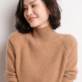 Womens Long Sleeves Cashmere Turtleneck Sweater Ribbed Cuffs