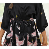 Womens Crane Print Silk Kimono Robe Bridesmaid Silk Robes