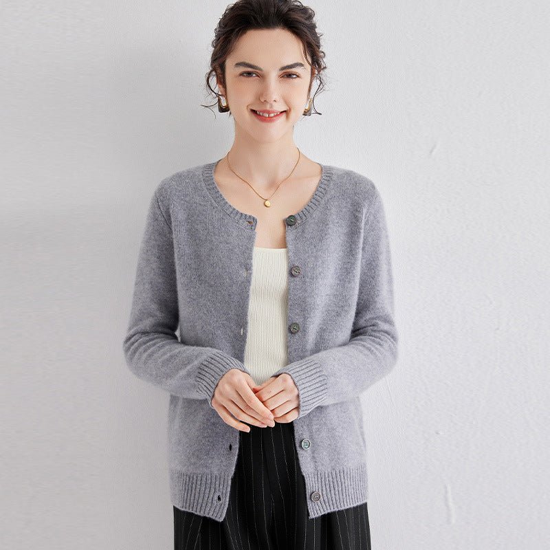 Womens Crew Neck Cashmere Cardigan Button Down Cashmere Sweater Coat