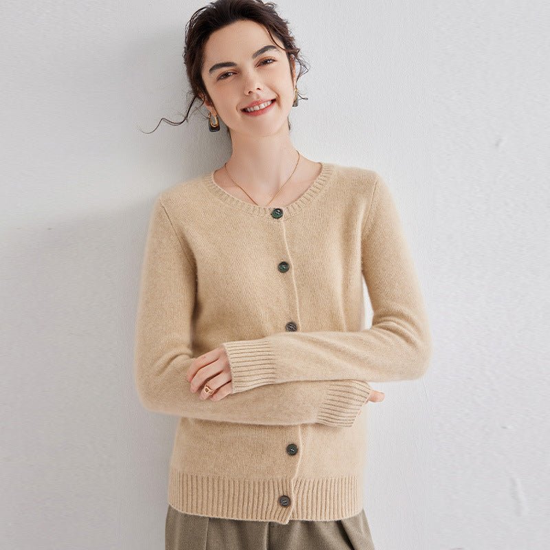 Womens Crew Neck Cashmere Cardigan Button Down Cashmere Sweater Coat