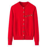 Womens Embroidered Cashmere Cardigan Colorful Button Crew Neck Coat