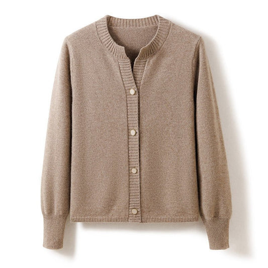 Women's Crew Neck Cashmere Cardigans Full Button-down Cashmere Sweater Outwear - slipintosoft