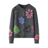 Womens Floral Embroidered Button - Up Cashmere Cardigan Jacquard Cashmere Coat