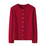 Womens Classic Crew Neck Button - Up Cashmere Cardigan Cashmere Coat