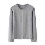 Womens Classic Crew Neck Button - Up Cashmere Cardigan Cashmere Coat