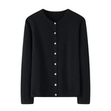 Womens Classic Crew Neck Button - Up Cashmere Cardigan Cashmere Coat