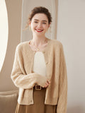 Womens Crew Neck Cashmere Cardigan Solid Button - up Pullover Sweater