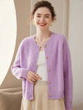 Womens Crew Neck Cashmere Cardigan Solid Button - up Pullover Sweater