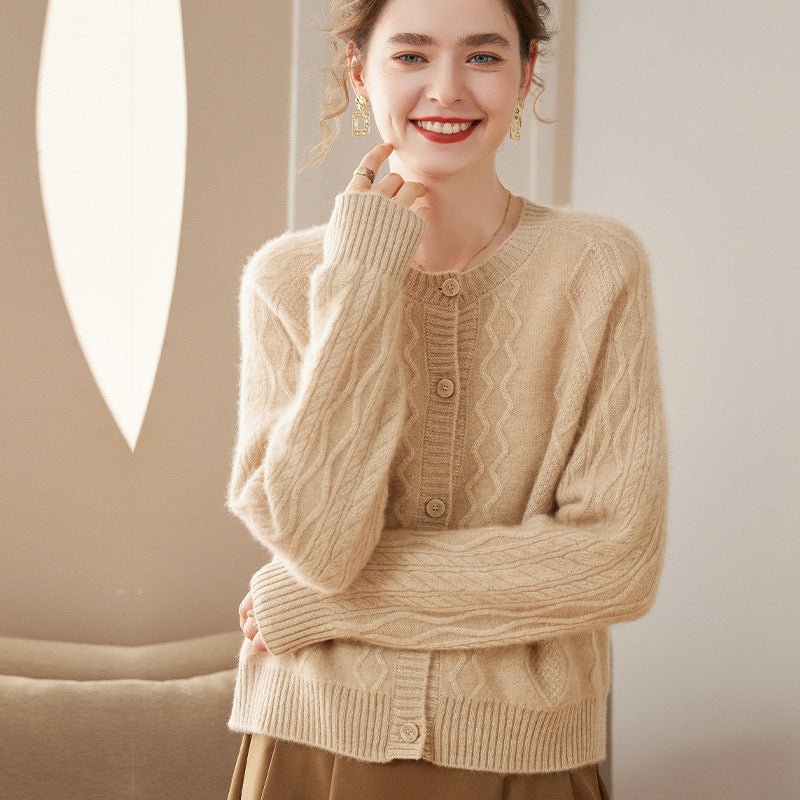 Womens Crew Neck Cashmere Cardigan Solid Button - up Pullover Sweater