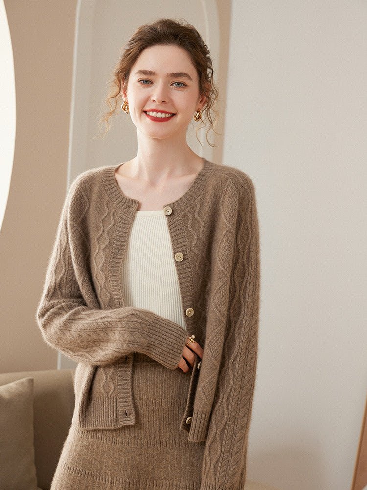 Womens Crew Neck Cashmere Cardigan Solid Button - up Pullover Sweater