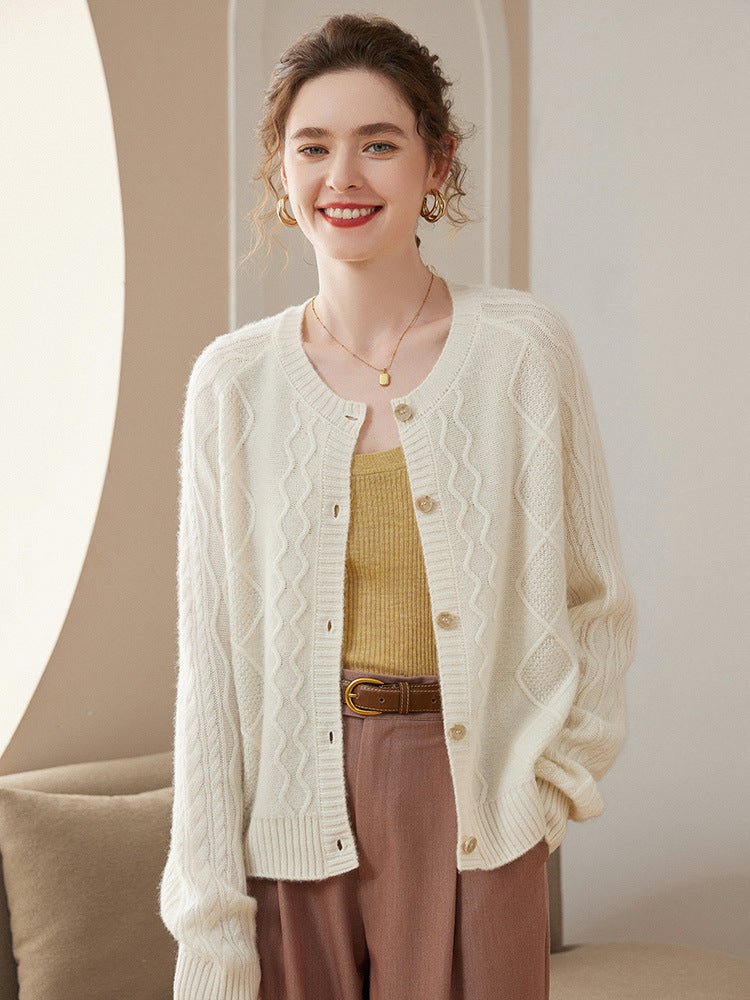 Womens Crew Neck Cashmere Cardigan Solid Button - up Pullover Sweater