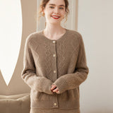 Womens Crew Neck Cashmere Cardigan Solid Button - up Pullover Sweater