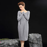 Womens Cashmere Knit Midi Dress Long Sleeve Boat Neck Cashmere Dress