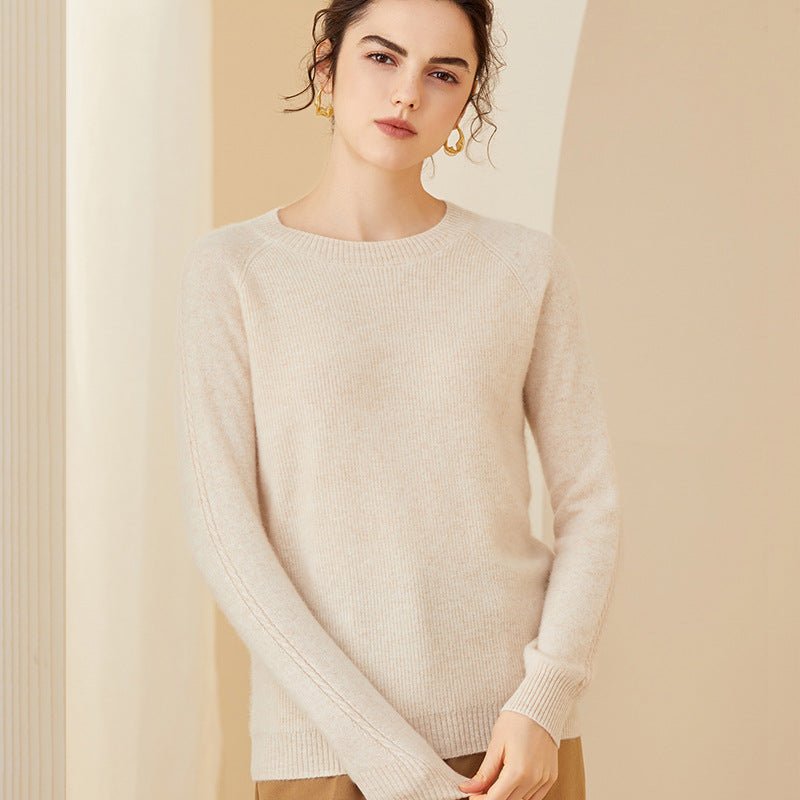 Womens Minimalist Crewneck Long Sleeve Cashmere Sweater Tops