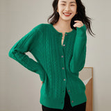 Womens Cable Knit Button - Up Cashmere Cardigan Crew Neck Cashmere Coat