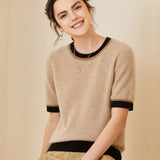 Women's Crewneck Cashmere Sweater Half Sleeves Round Neck Cashmere Pullover - slipintosoft