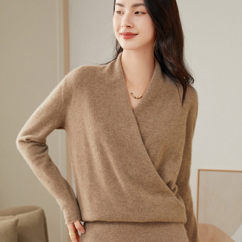 Womens Cashmere Wrap Sweater V - Neck Long Sleeve Cashmere Tops