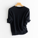 Womens Elbow Sleeve Cashmere Sweater Crew Neck Cashmere Pullover