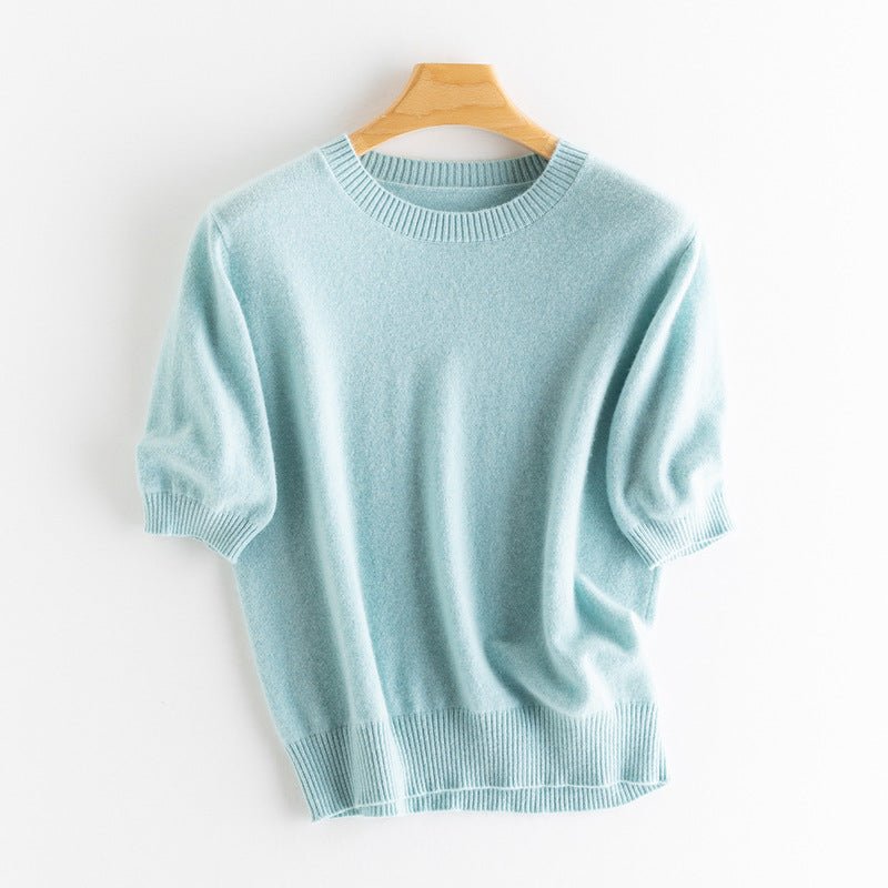 Womens Elbow Sleeve Cashmere Sweater Crew Neck Cashmere Pullover