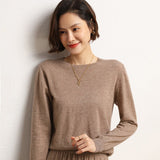 Womens Elegant Crewneck Cashmere Sweater Long Sleeves Sweaters