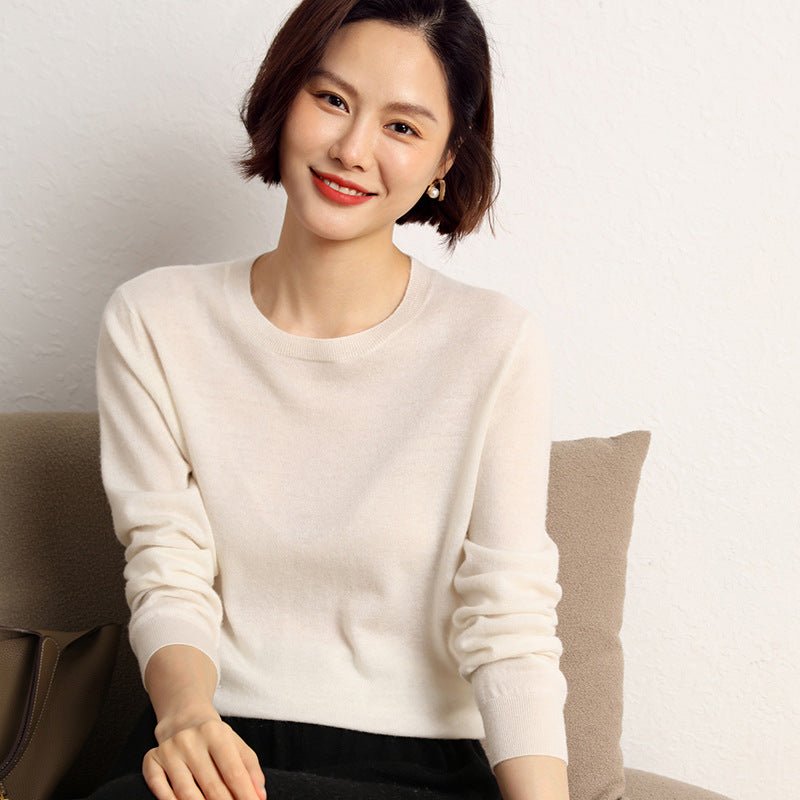 Womens Elegant Crewneck Cashmere Sweater Long Sleeves Sweaters