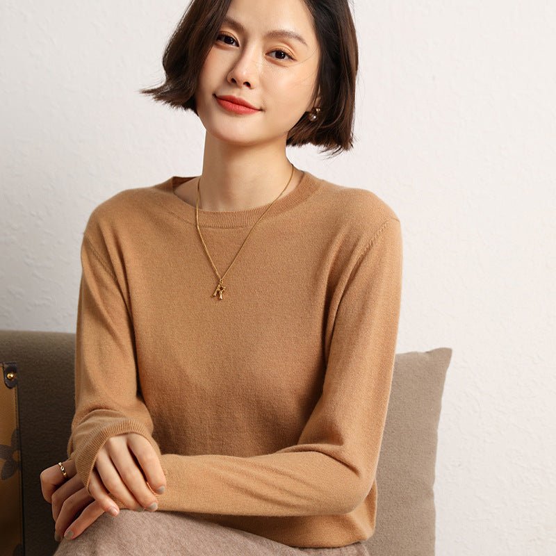 Womens Elegant Crewneck Cashmere Sweater Long Sleeves Sweaters