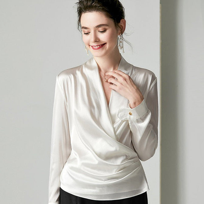 Floralis No. 26 Women's Silky Satin Long Sleeve Pajama Top