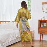 women's Flower Silk Kimono Robes Floral Printing  100% Silk Kimono