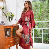 women's Flower Silk Kimono Robes Floral Printing  100% Silk Kimono