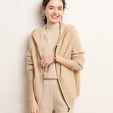 Womens Zip - Up Cashmere Hoodie Front Pockets Long Sleeve Cashmere Coat