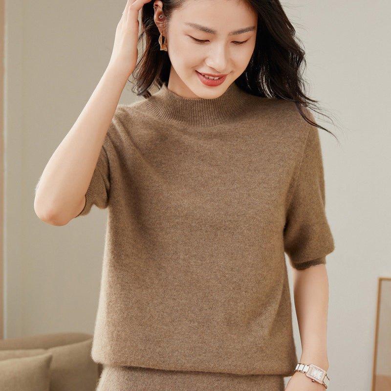 Womens Half Sleeves Cashmere Sweater Multi Colors Half Turtleneck Cashmere Tops