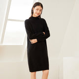 Womens Cashmere Knit Sweater Dress Mock Neck Pure Cashmere Dress