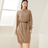 Womens Cashmere Knit Sweater Dress Mock Neck Pure Cashmere Dress