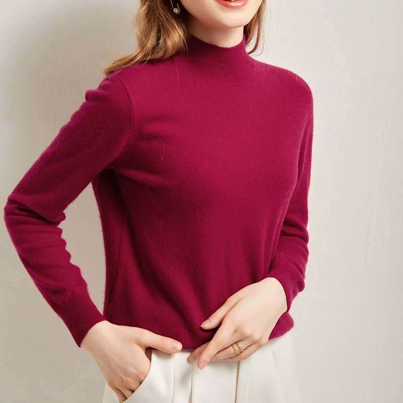 Women's Half Turtleneck Cashmere Sweater Basic Solid Cashmere Pullover - slipintosoft