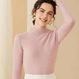 Women's Half Turtleneck Cashmere Sweater Rib-Knit Top - slipintosoft