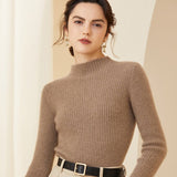 Women's Half Turtleneck Cashmere Sweater Rib-Knit Top - slipintosoft